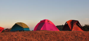 dome tents in a field